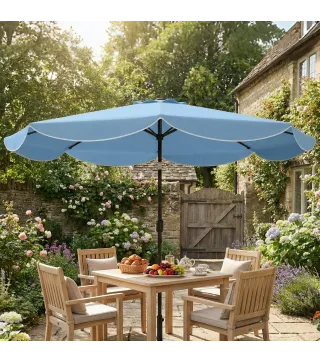 Sombrilla Terraza Exterior Ø2,7 m Sombrilla con Inclinación Ajustable 3 Posiciones Manivela y Volante Azul Celeste