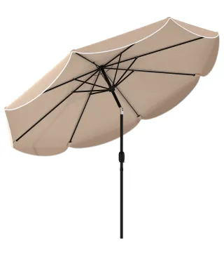 Sombrilla Terraza Exterior Ø2,7 m Sombrilla con Inclinación Ajustable 3 Posiciones Manivela y Volante Caqui