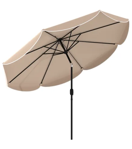 Sombrilla Terraza Exterior Ø2,7 m Sombrilla con Inclinación Ajustable 3 Posiciones Manivela y Volante Caqui