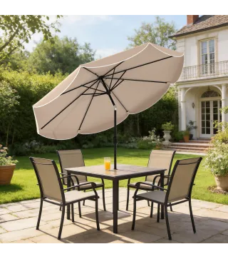 Sombrilla Terraza Exterior Ø2,7 m Sombrilla con Inclinación Ajustable 3 Posiciones Manivela y Volante Caqui