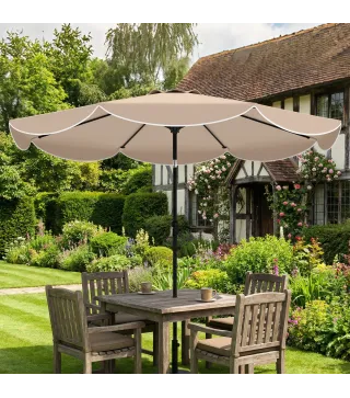 Sombrilla Terraza Exterior Ø2,7 m Sombrilla con Inclinación Ajustable 3 Posiciones Manivela y Volante Caqui