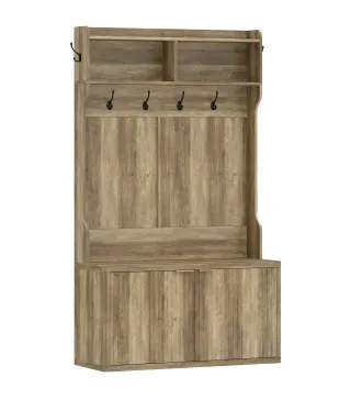 Perchero Zapatero 4 en 1 Perchero Moderno con Estante Abierto para Pasillo Entrada Dormitorio 100x38x172 cm Roble