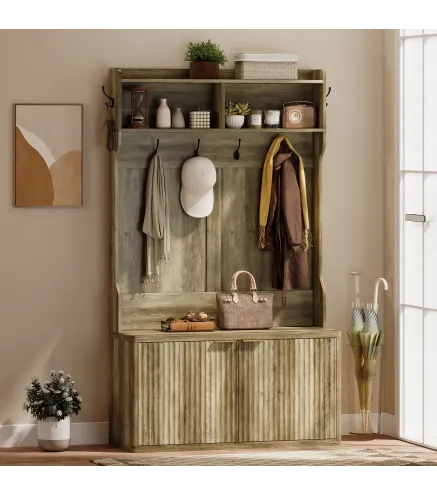 Perchero Zapatero 4 en 1 Perchero Moderno con Estante Abierto para Pasillo Entrada Dormitorio 100x38x172 cm Roble