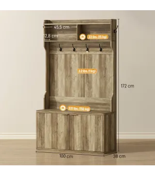 Perchero Zapatero 4 en 1 Perchero Moderno con Estante Abierto para Pasillo Entrada Dormitorio 100x38x172 cm Roble