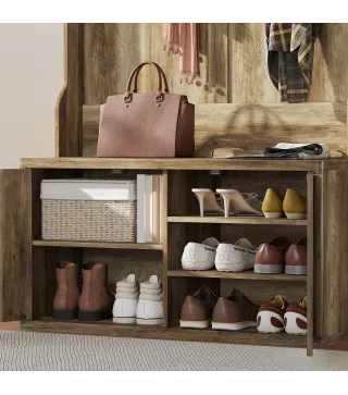 Perchero Zapatero 4 en 1 Perchero Moderno con Estante Abierto para Pasillo Entrada Dormitorio 100x38x172 cm Roble