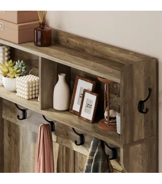 Perchero Zapatero 4 en 1 Perchero Moderno con Estante Abierto para Pasillo Entrada Dormitorio 100x38x172 cm Roble