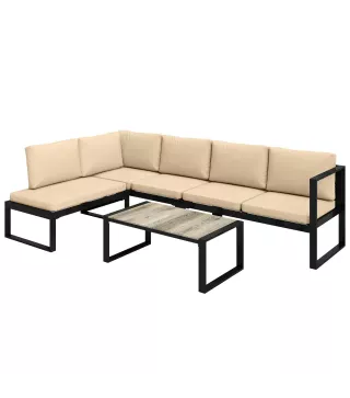 Conjunto de Jardín Exterior de 4 Piezas con 2 Sofás de 2 Plazas 1 Sillón sin Brazos y Mesa de Centro con Cojines Caqui