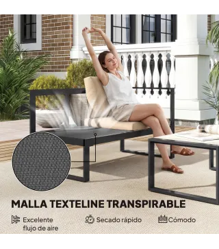 Conjunto de Jardín Exterior de 4 Piezas con 2 Sofás de 2 Plazas 1 Sillón sin Brazos y Mesa de Centro con Cojines Caqui