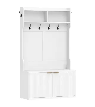 Perchero Zapatero 4 en 1 Perchero Moderno con Estante Abierto para Pasillo Entrada Dormitorio 100x38x172 cm Blanco