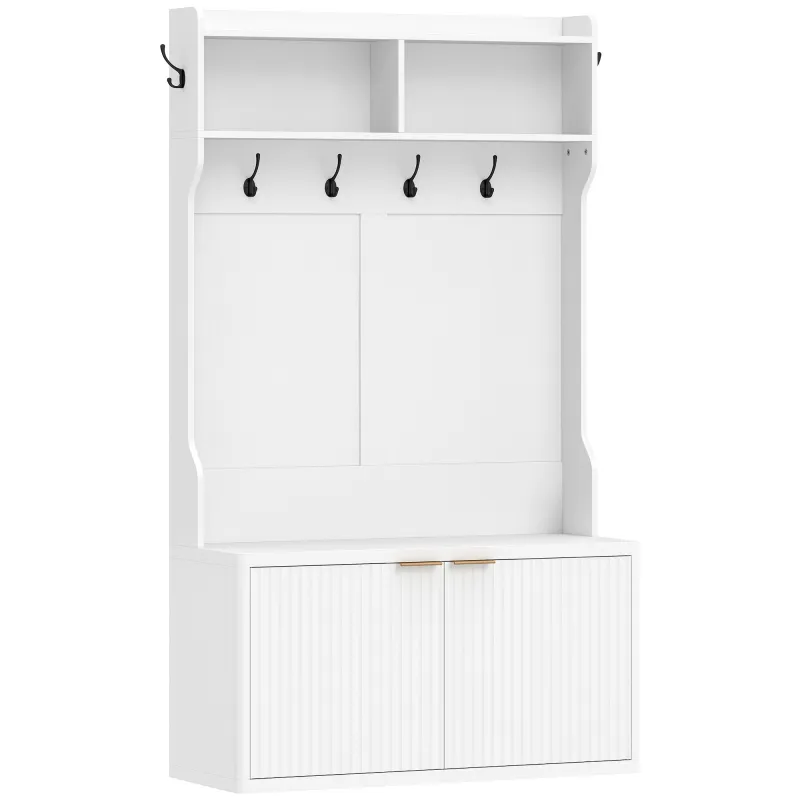 Perchero Zapatero 4 en 1 Perchero Moderno con Estante Abierto para Pasillo Entrada Dormitorio 100x38x172 cm Blanco