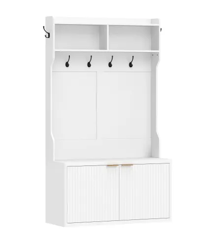 Perchero Zapatero 4 en 1 Perchero Moderno con Estante Abierto para Pasillo Entrada Dormitorio 100x38x172 cm Blanco