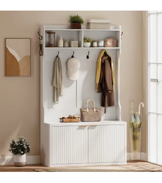 Perchero Zapatero 4 en 1 Perchero Moderno con Estante Abierto para Pasillo Entrada Dormitorio 100x38x172 cm Blanco