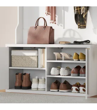 Perchero Zapatero 4 en 1 Perchero Moderno con Estante Abierto para Pasillo Entrada Dormitorio 100x38x172 cm Blanco