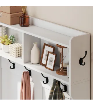 Perchero Zapatero 4 en 1 Perchero Moderno con Estante Abierto para Pasillo Entrada Dormitorio 100x38x172 cm Blanco