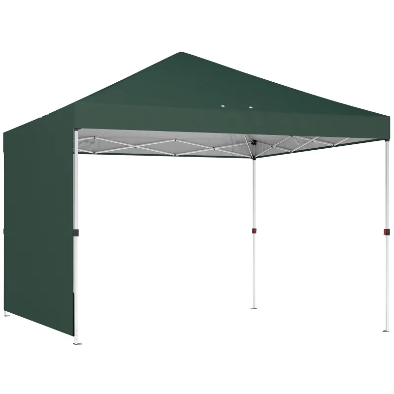 Carpa Plegable Pop-up 3x3 m con Pared Lateral UPF50+ Altura Ajustable Empuje Central Bolsa de Transporte Verde