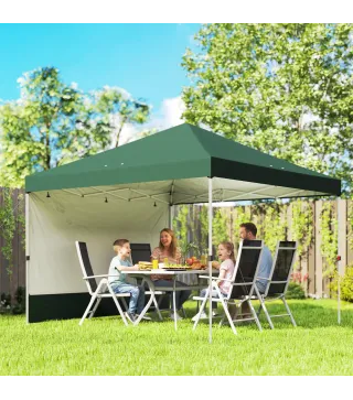 Carpa Plegable Pop-up 3x3 m con Pared Lateral UPF50+ Altura Ajustable Empuje Central Bolsa de Transporte Verde