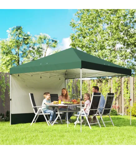 Carpa Plegable Pop-up 3x3 m con Pared Lateral UPF50+ Altura Ajustable Empuje Central Bolsa de Transporte Verde