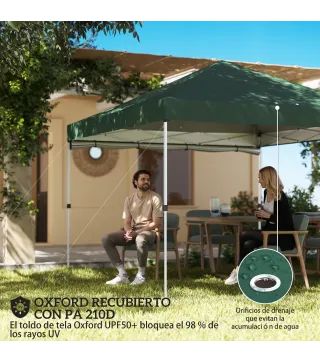 Carpa Plegable Pop-up 3x3 m con Pared Lateral UPF50+ Altura Ajustable Empuje Central Bolsa de Transporte Verde