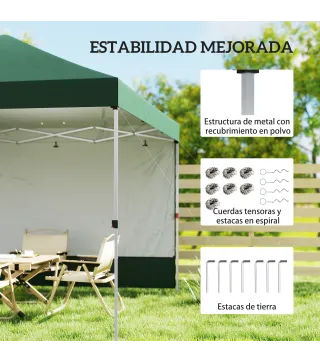 Carpa Plegable Pop-up 3x3 m con Pared Lateral UPF50+ Altura Ajustable Empuje Central Bolsa de Transporte Verde