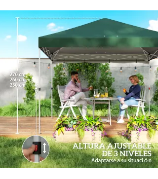 Carpa Plegable Pop-up 3x3 m con Pared Lateral UPF50+ Altura Ajustable Empuje Central Bolsa de Transporte Verde