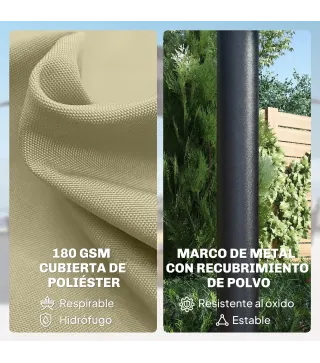 Sombrilla Doble de Jardín 4x2 m con 36 Luces LED UPF50+ Manivela 12 Varillas Resistente al Agua Beige