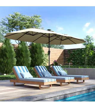 Sombrilla Doble de Jardín 4x2 m con 36 Luces LED UPF50+ Manivela 12 Varillas Resistente al Agua Beige