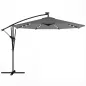 Parasol Excéntrico con Luces LED Solares 330x295 cm Sombrilla con Base Cruzada Manivela Funda Protectora Gris Oscuro