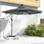 Parasol Excéntrico con Luces LED Solares 330x295 cm Sombrilla con Base Cruzada Manivela Funda Protectora Gris Oscuro