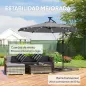 Parasol Excéntrico con Luces LED Solares 330x295 cm Sombrilla con Base Cruzada Manivela Funda Protectora Gris Oscuro