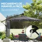Parasol Excéntrico con Luces LED Solares 330x295 cm Sombrilla con Base Cruzada Manivela Funda Protectora Gris Oscuro