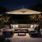 Parasol Excéntrico con Luces LED Solares 330x295 cm Sombrilla Jardín con Base Cruzada Manivela Funda Protectora Caqui