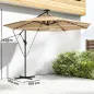 Parasol Excéntrico con Luces LED Solares 330x295 cm Sombrilla Jardín con Base Cruzada Manivela Funda Protectora Caqui