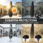 Parasol Excéntrico con Luces LED Solares 330x295 cm Sombrilla Jardín con Base Cruzada Manivela Funda Protectora Caqui