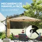 Parasol Excéntrico con Luces LED Solares 330x295 cm Sombrilla Jardín con Base Cruzada Manivela Funda Protectora Caqui