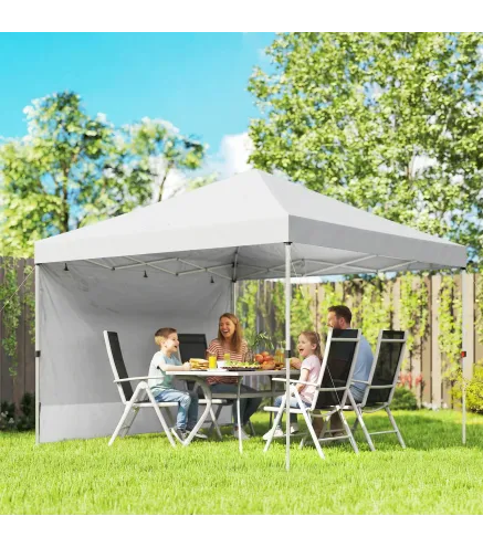 Carpa Plegable Pop-up 3x3 m con Pared Lateral UPF50+ Altura Ajustable Empuje Central Bolsa de Transporte Blanco