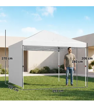 Carpa Plegable Pop-up 3x3 m con Pared Lateral UPF50+ Altura Ajustable Empuje Central Bolsa de Transporte Blanco