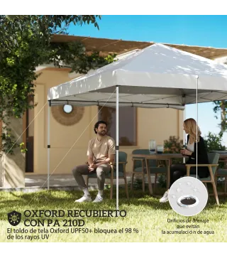 Carpa Plegable Pop-up 3x3 m con Pared Lateral UPF50+ Altura Ajustable Empuje Central Bolsa de Transporte Blanco