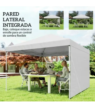 Carpa Plegable Pop-up 3x3 m con Pared Lateral UPF50+ Altura Ajustable Empuje Central Bolsa de Transporte Blanco