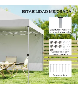 Carpa Plegable Pop-up 3x3 m con Pared Lateral UPF50+ Altura Ajustable Empuje Central Bolsa de Transporte Blanco