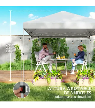Carpa Plegable Pop-up 3x3 m con Pared Lateral UPF50+ Altura Ajustable Empuje Central Bolsa de Transporte Blanco
