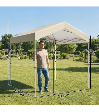 Carpa Plegable 2,4x2,4 m Pop-up UPF50+ Bloqueo Central Altura Ajustable Bolsa de Transporte Sacos Arena Beige