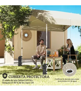 Carpa Plegable 2,4x2,4 m Pop-up UPF50+ Bloqueo Central Altura Ajustable Bolsa de Transporte Sacos Arena Beige