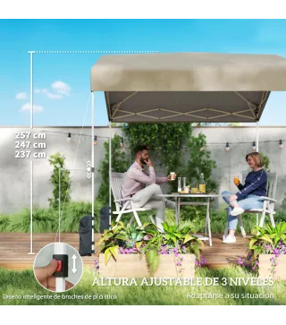 Carpa Plegable 2,4x2,4 m Pop-up UPF50+ Bloqueo Central Altura Ajustable Bolsa de Transporte Sacos Arena Beige