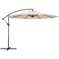 Parasol Excéntrico Ø300 cm con Base Cruzada Toldo Ajustable y Manivela UPF30+ para Terraza Patio Blanco Crema