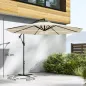 Parasol Excéntrico Ø300 cm con Base Cruzada Toldo Ajustable y Manivela UPF30+ para Terraza Patio Blanco Crema