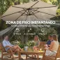 Parasol Excéntrico Ø300 cm con Base Cruzada Toldo Ajustable y Manivela UPF30+ para Terraza Patio Blanco Crema