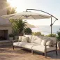 Parasol Excéntrico Ø300 cm con Base Cruzada Toldo Ajustable y Manivela UPF30+ para Terraza Patio Blanco Crema