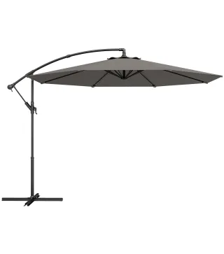 Parasol Excéntrico Ø300 cm con Base Cruzada Toldo Ajustable y Manivela UPF30+ para Terraza Patio Gris