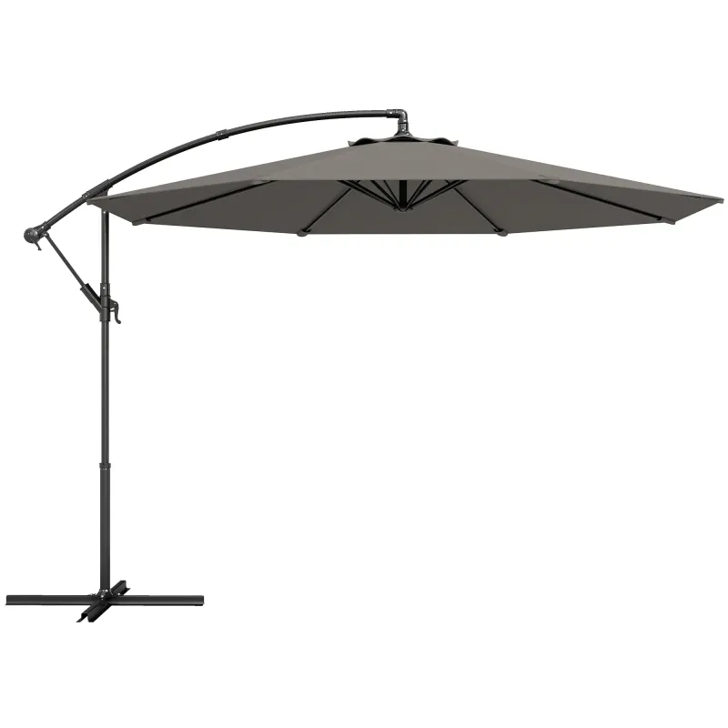 Parasol Excéntrico Ø300 cm con Base Cruzada Toldo Ajustable y Manivela UPF30+ para Terraza Patio Gris