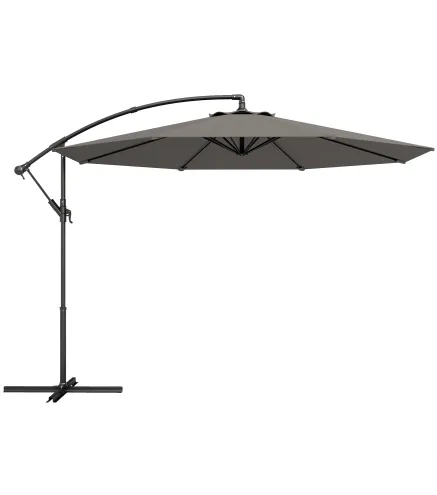 Parasol Excéntrico Ø300 cm con Base Cruzada Toldo Ajustable y Manivela UPF30+ para Terraza Patio Gris